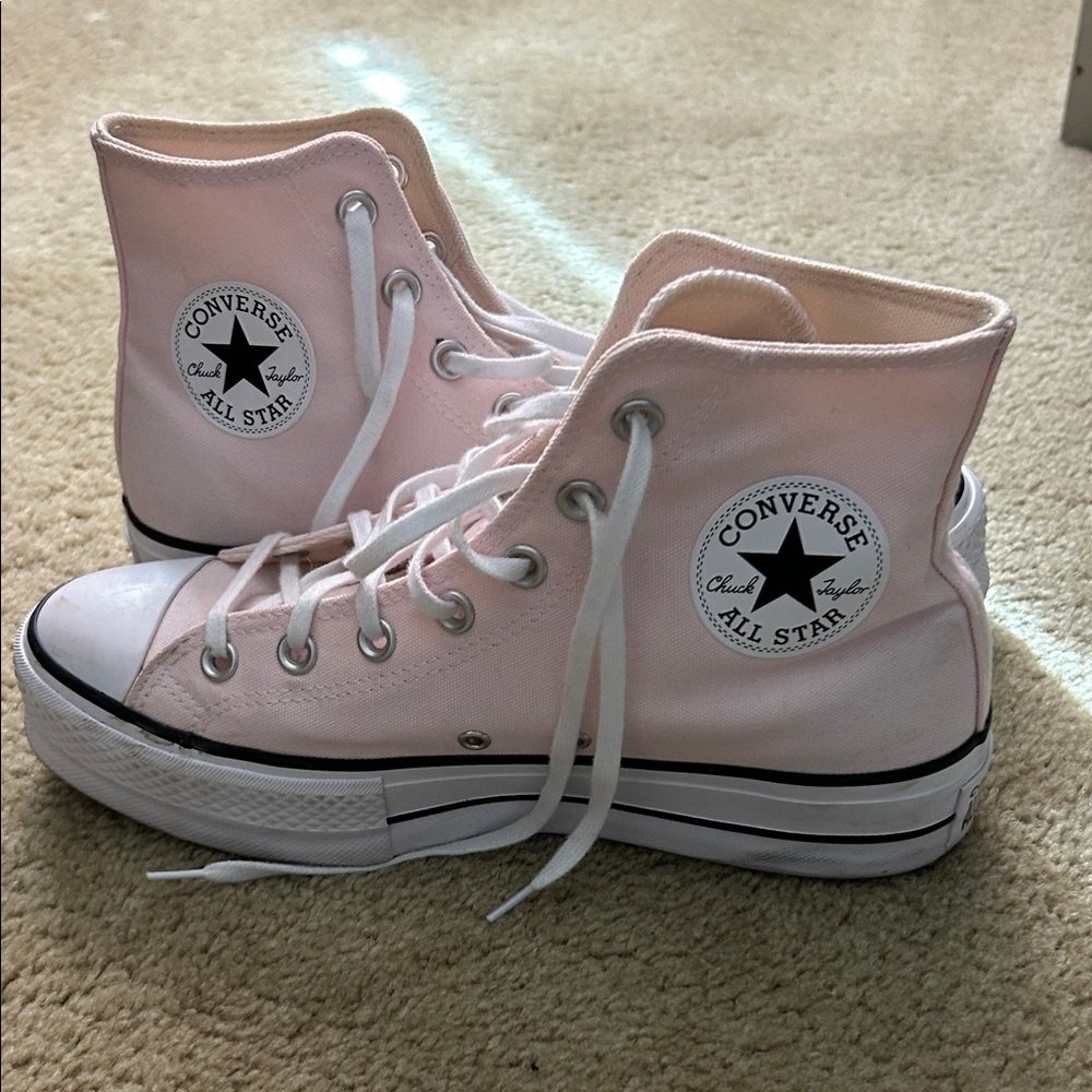 Converse pink high top platform shoes